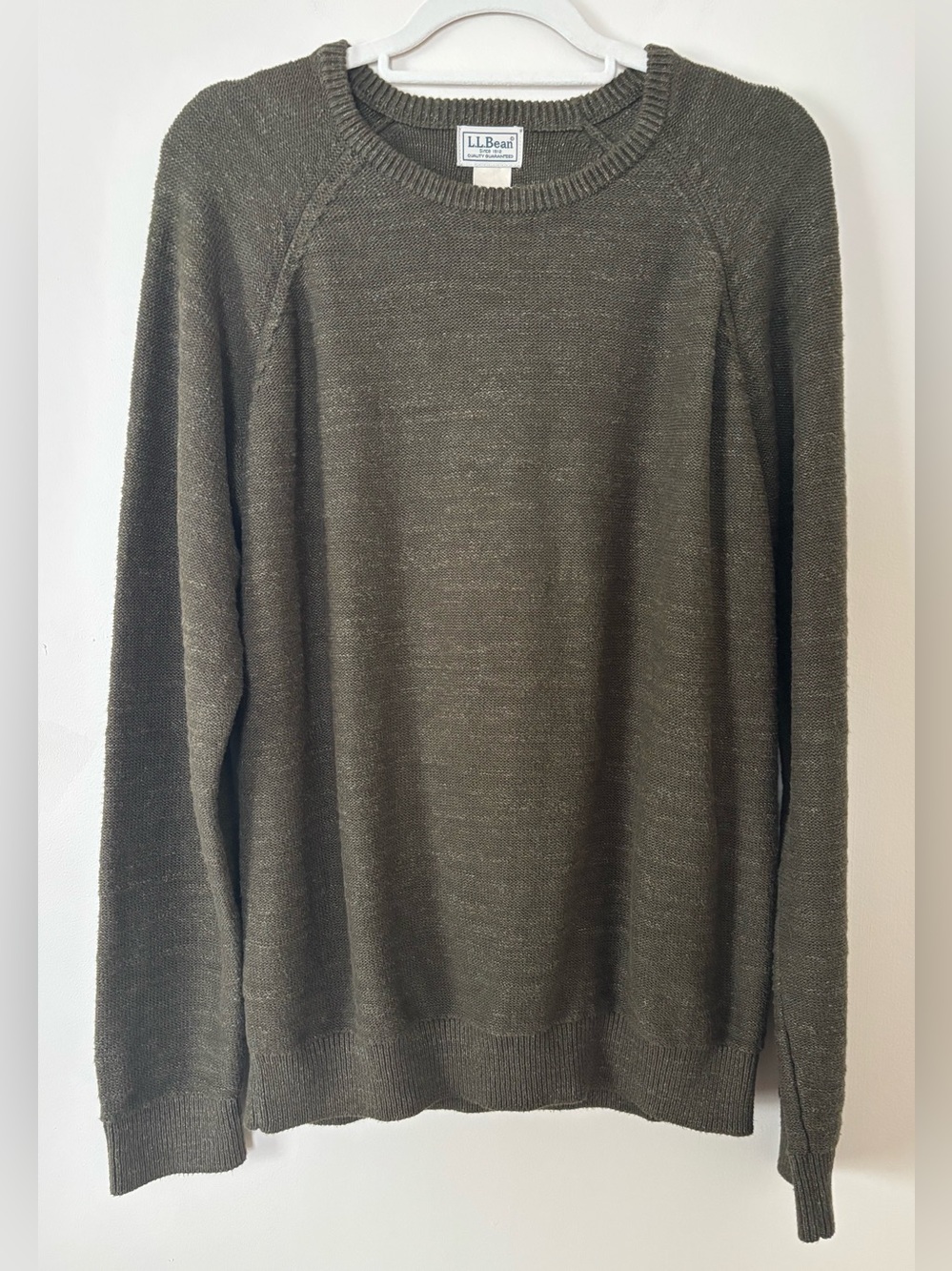 L.L. Bean Dark Green 100% Organic Cotton Crewneck Sweater